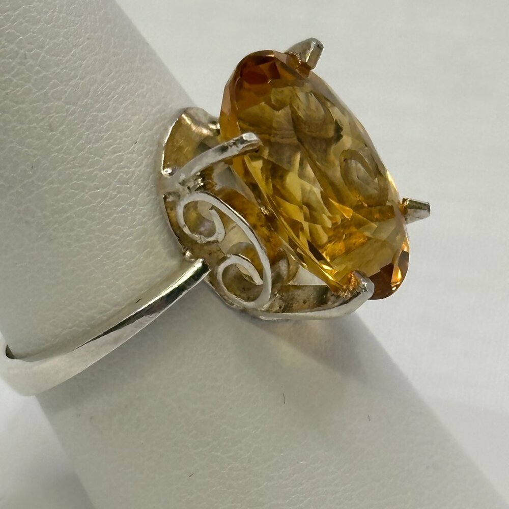 Large Natural Citrine Stone Ring on Silver Base.  Size 8. - Picture 10 of 14